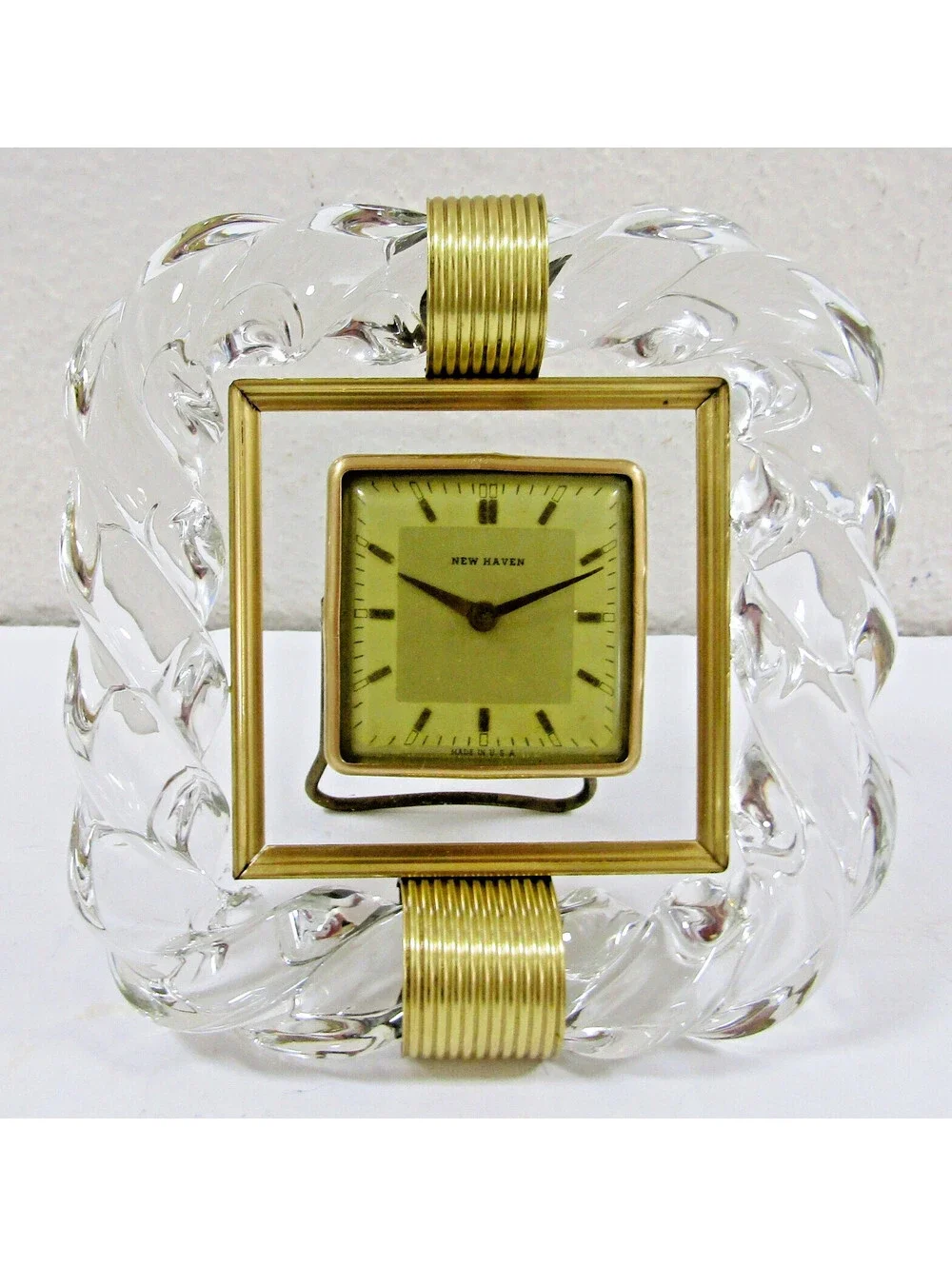 1940s New Haven Venini Twisted Glass  and Brass Desk Clock